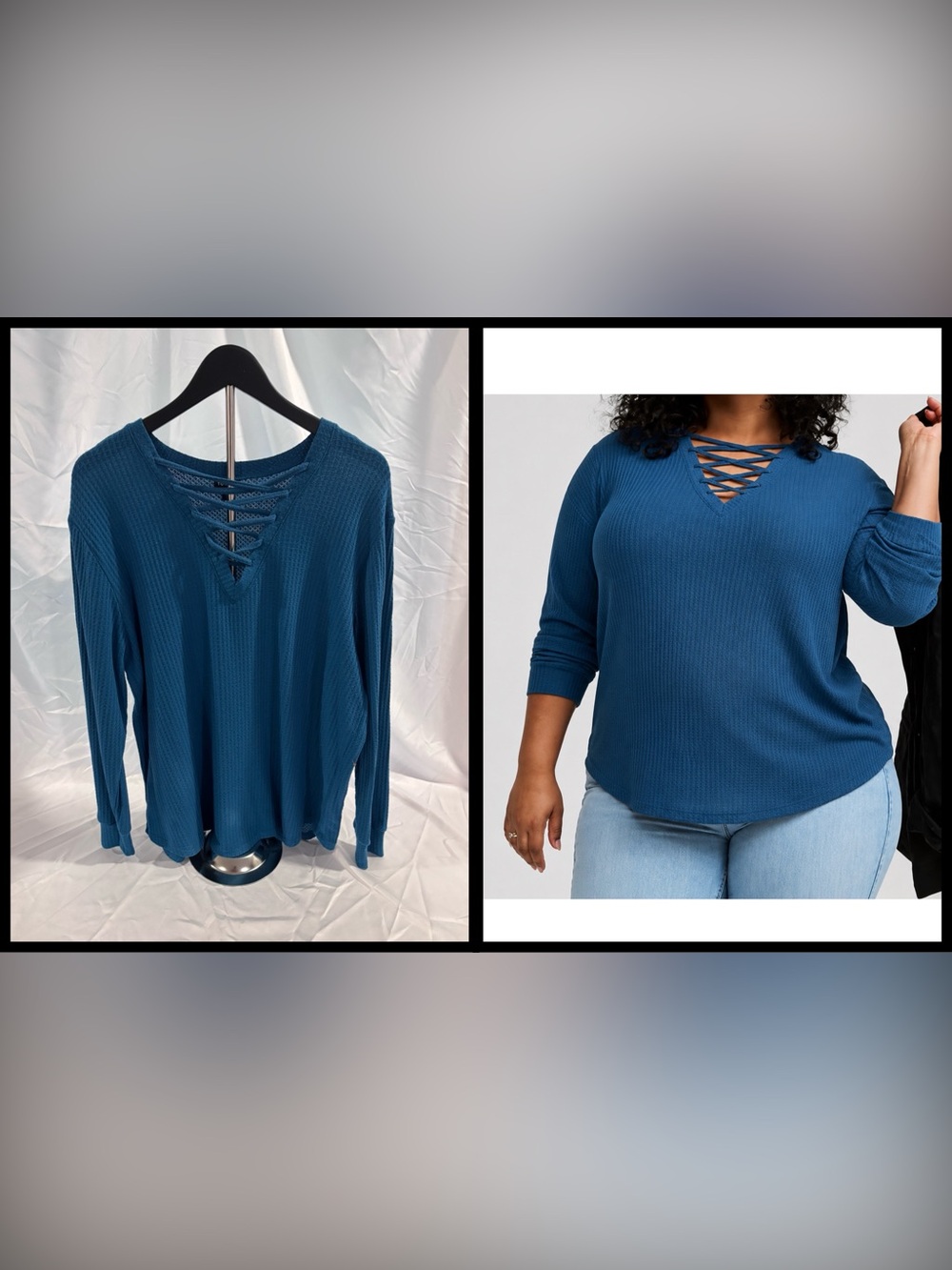 TORRID | Waffle Lace Up V-Neck Long Sleeve Top